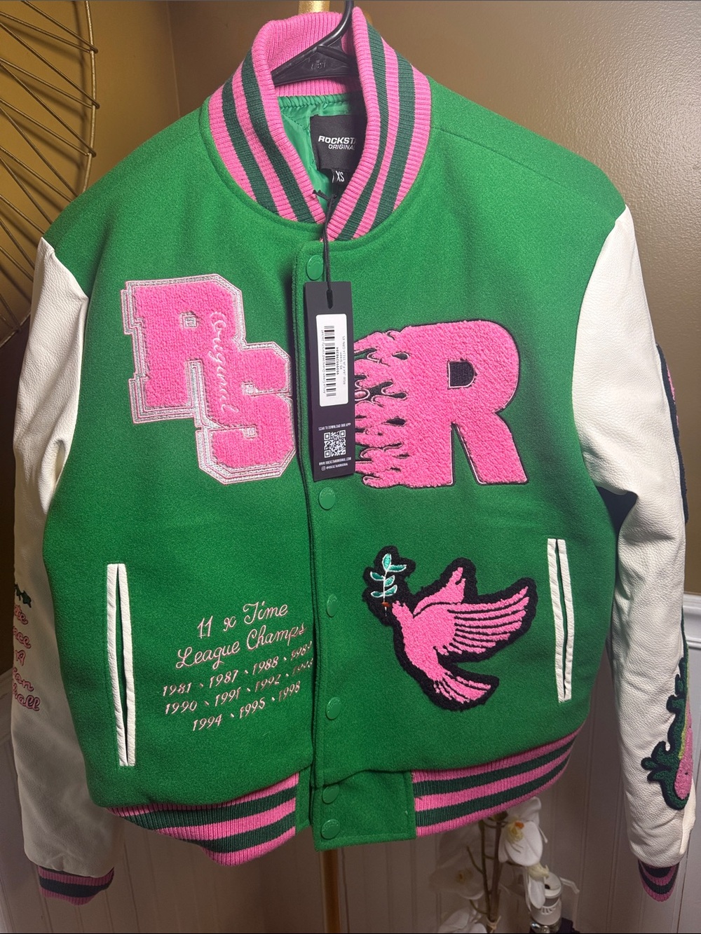 Green & Pink Varsity Jacket